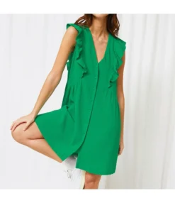 V-Neck Button-Down Ruffled Paneled Casual Sleeveless Dress Wholesale Dresses SDV463813