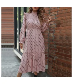 Polka Dot Print Long Sleeve Agaric Laces Swing Dress Wholesale Dresses SDN536736