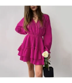 Button-Down Long-Sleeve Commuter Simple Fashion Lantern Sleeve Cake Dress Wholesale Dresses N462023021400186