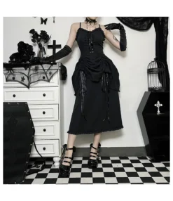 Dark Punk Stylish Slim Drawstring Strap Suspender Dress Wholesale Dresses N4623051900076