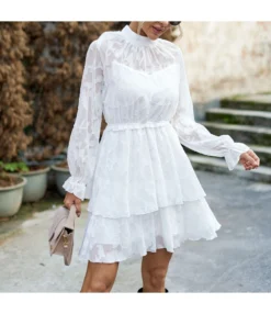 Jacquard Temperament Elegant Round Neck Long-Sleeved Dress Wholesale Dresses N4623071700111