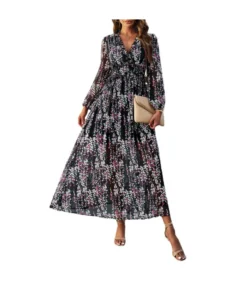 Casual V-Neck Long Sleeve Chiffon Floral Dress Wholesale Dresses N5923080800012