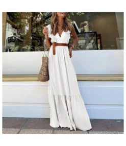 V-Neck Lace Pleated Sleeveless Flowy Dress Wholesale Dresses N462303280017224