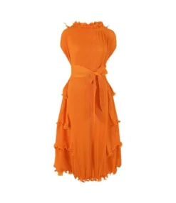 Design Sense Short Sleeve Ruffle Neck Pleated Hem Dress Wholesale Dresses N5923082300001