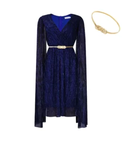 Elegant Solid Color V-Neck High Waist Cape Dress Wholesale Dresses N5923080800062