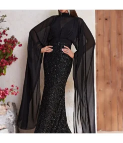 High Neck Mesh Sequin Prom Evening Dress Mermaid Maxi Dresses Wholesale Womens Clothing N3823110400012