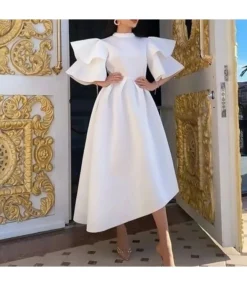 Elegant Double Layer Ruffle Sleeves Solid Color Large Hem Dress Wholesale Dresses V5923050500002