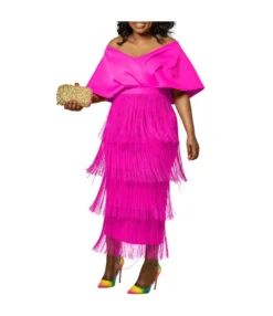 Fashion V-Neck Strapless Tassel Party Dress Wholesale Dresses V5923050300077