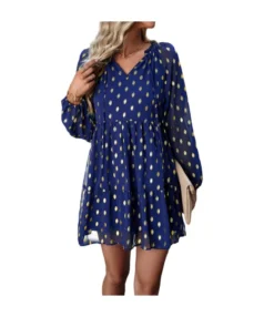 Casual Chiffon V-Neck Long Sleeve Polka Dot Dress Wholesale Dresses N5923080800006