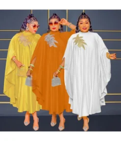 Wholesale Plus Size Clothing Casual Long-Sleeved Leaf Embroidery Round Neck Dress V5923031800117