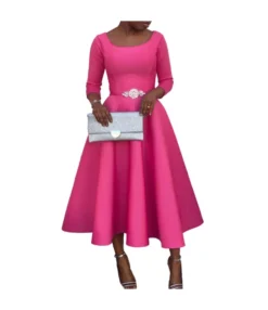 Fashion Solid Color Long Sleeve High Waist A-Line Dress Wholesale Dresses N5923080800075