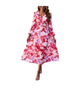 Bohemian Vacation Casual Floral Print V-Neck Maxi Dress Wholesale Dresses N5923080800009