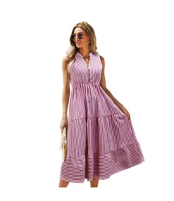 Casual Sleeveless Striped V-Neck Dress Wholesale Dresses V5923050300050