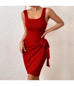 Sexy Solid Color Package Hip Sleeveless Square Neck Knit Dress Wholesale Dresses N5323031100130