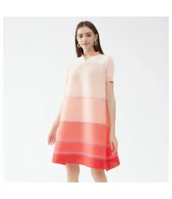 Elegant Short Sleeve V-Neck Colour-Blocked Striped A-Line Dress Wholesale Dresses N5923082300010