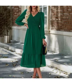 V-Neck High-Waisted Patchwork Solid Color Dress Wholesale Dresses N5923081800002