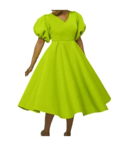 Fashion Solid Color V-Neck Bubble Sleeve Dress Wholesale Dresses V5923050300080