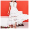 Solid Color Stand Collar Sleeveless Hollow Embroidered Lace Dress Wholesale Maxi Dresses N5323032300034