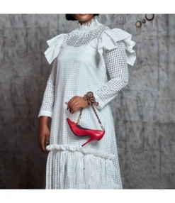 Hollow Long Sleeves Ruffle Trim Sling Dress 2 Piece Wholesale Womens Clothing N3823101700036