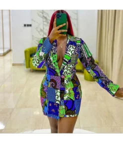 Suit Collar Printed Long Sleeve Dress Wholesale Womens Clothing N3823101700023