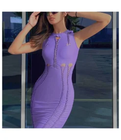 Sexy Solid Color Hollow High Waist Package Hip Pencil Dress Wholesale Dresses V5923050500018