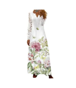 Flower Print V-Neck Sexy Patchwork Single-Breasted Swing Dress Wholesale Dresses N5923090100076