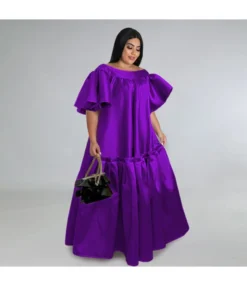 Wholesale Plus Size Clothing Loose Waist U-Neck Commuter Ruffle Sleeve Dress V5923050600025