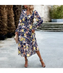 Fashion Printed Long Sleeve V-Neck Dress Wholesale Dresses V5923071700113