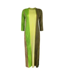 Casual Colour Block Vertical Stripe Printed Round Neck Pleated Dress Wholesale Dresses N5923082300014