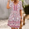 Bohemian Bell Sleeve Print Simple Fringe Dress Wholesale Dresses N462523032300176