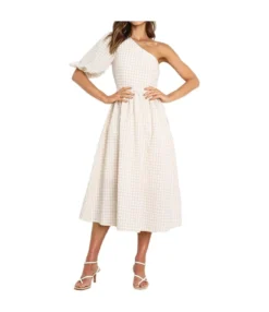 Sexy Sloping Shoulder Plaid Dress Elegan High Waist Midi Wholesale Dresses SDN560143