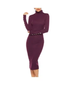 Fashion Button Long Sleeve Slim Fit Turtleneck Knitted Dress Wholesale Dresses SD182881
