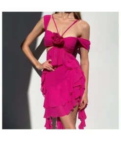 Asymmetric Sling Hollow Flower Dress Wholesale Dresses