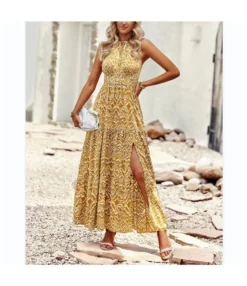 Printed Backless Sexy Sleeveless Bohemian Slit Swing Dress Wholesale Dresses SDN539533