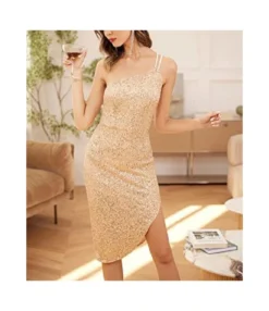 Sexy One Shoulder Irregular Slim Party Sequined Bodycon Dress Wholesale Dresses N5323031700005