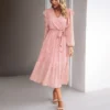 Floral Wood Ear Side Slim V-Neck Long-Sleeved Dress Wholesale Dresses N4623071700084