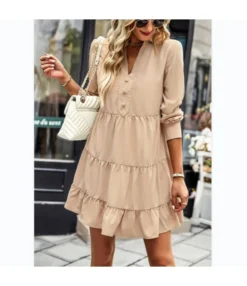 Solid Color Long Sleeve Casual Smocked Dress Wholesale Dresses SDN536761