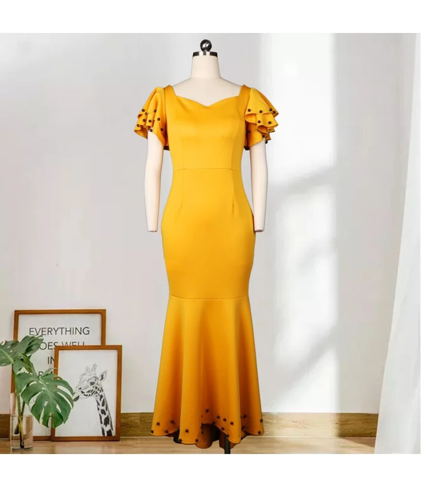 Vintage Wholesalers U-Neck Flounce Sleeves Slim Beaded Evening Dress SD180534 - Image 5