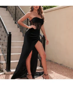 Off Shoulder Velvet Sexy Evening Party Corset Tube Top Dress Wholesale Maxi Dresses SDN537676