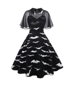 Halloween Print Gothic Chiffon Shawl & Sling A-Line Dress Wholesale Womens 2 Piece Sets SDN562416