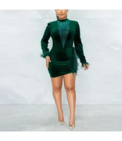 Nipped Waist Velvet Dress Bodycon Wholesale Dresses St Patricks Day SD202181