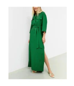 Casual Polo Neck Single-Breasted Tie-Up Solid Color Slit Maxi Shirt Dress Wholesale Dresses SDN562845