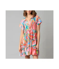 Abstract Geometric Print Fringed Short-Sleeved Thin Dress Wholesale Dresses