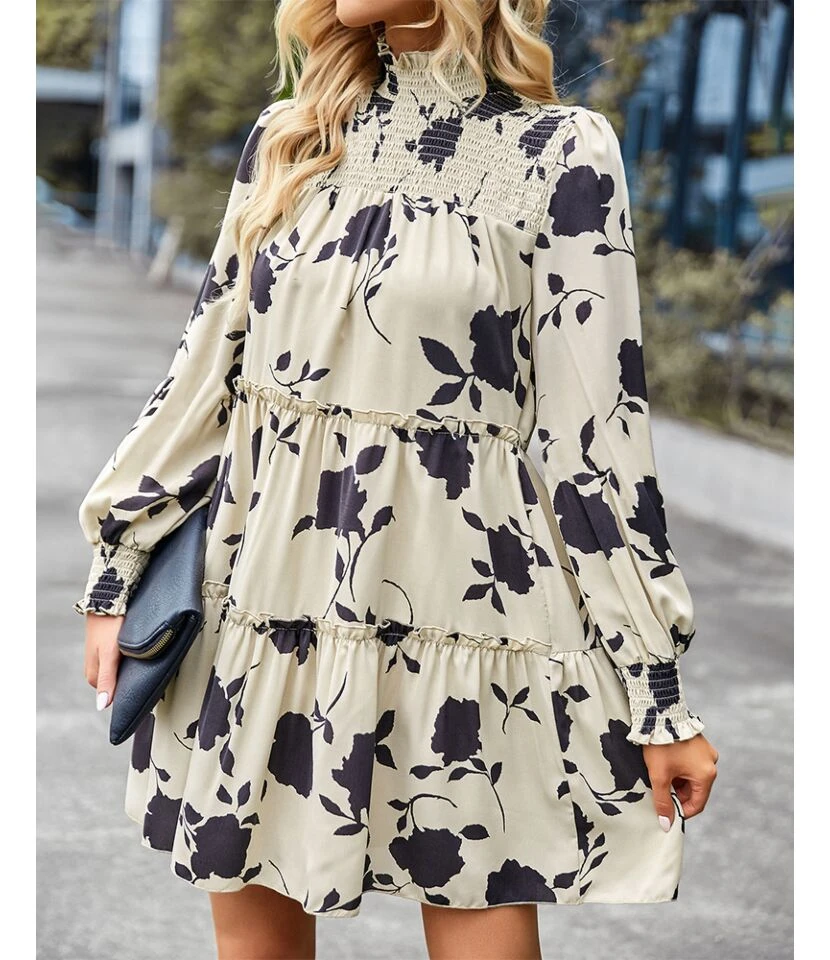 Elegant Print Long Sleeve Dress Loose High Waist Wholesale Dresses SDN560955 - Image 8