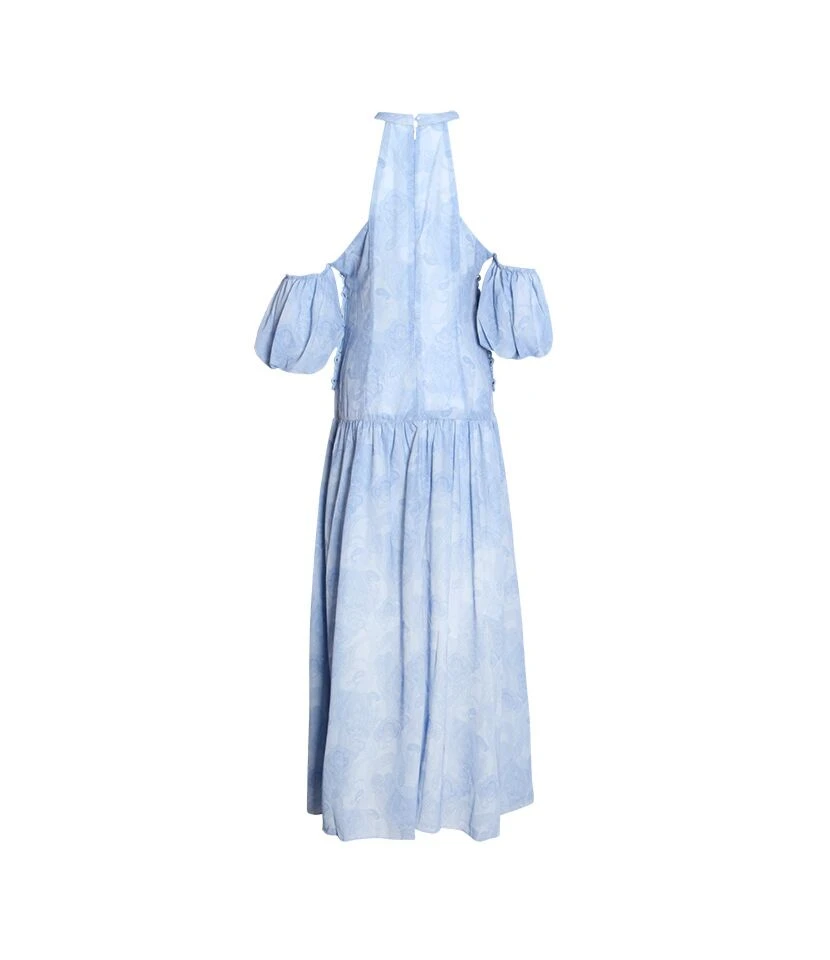 Printed Unique Design Hollow Sexy Tieback Vacation Swing Dress Beach Lantern Short Sleeve Halterneck Maxi Dresses Wholesale Bohemian Dress For Women SD531285 - Image 5