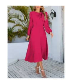 Round Neck Bowknot Elegant Lantern Sleeves A-Line Retro Dress Wholesale Dresses SDN537251