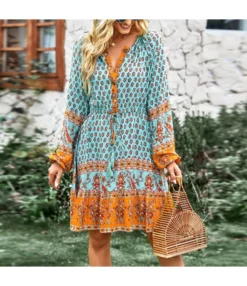 Ethnic Style Long Sleeve Lace-Up Fring Boho Dresses Wholesale Bohemian Dress For Women SDN535560