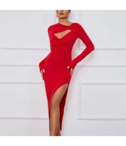 Sexy Slim Fit Hip Tight Slit Long Sleeve Bodycon Dress Wholesale Dresses SDN538005