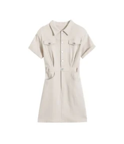 Casual Two-Pocket Lapel Short-Sleeved Button-Down Slim-Fit Dress Wholesale Dresses SDV464344