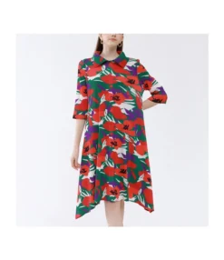 Midi Sleeve Loose Neck Floral Ruffle Dress Wholesale Dresses N5923082300018